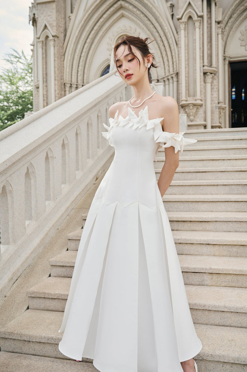 Leila Drop Waist Off - Shoulder Rayon Midi Dress - LARMES