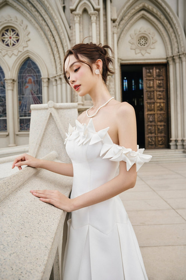 Leila Drop Waist Off - Shoulder Rayon Midi Dress - LARMES