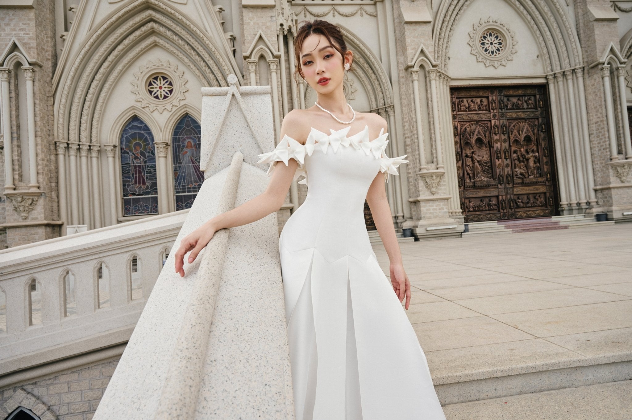 Leila Drop Waist Off - Shoulder Rayon Midi Dress - LARMES