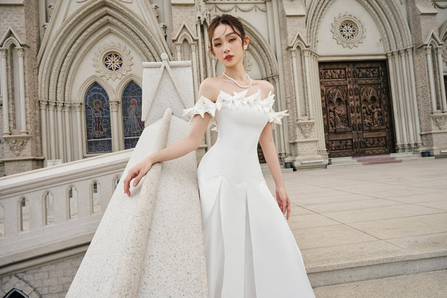 Leila Drop Waist Off - Shoulder Rayon Midi Dress - LARMES