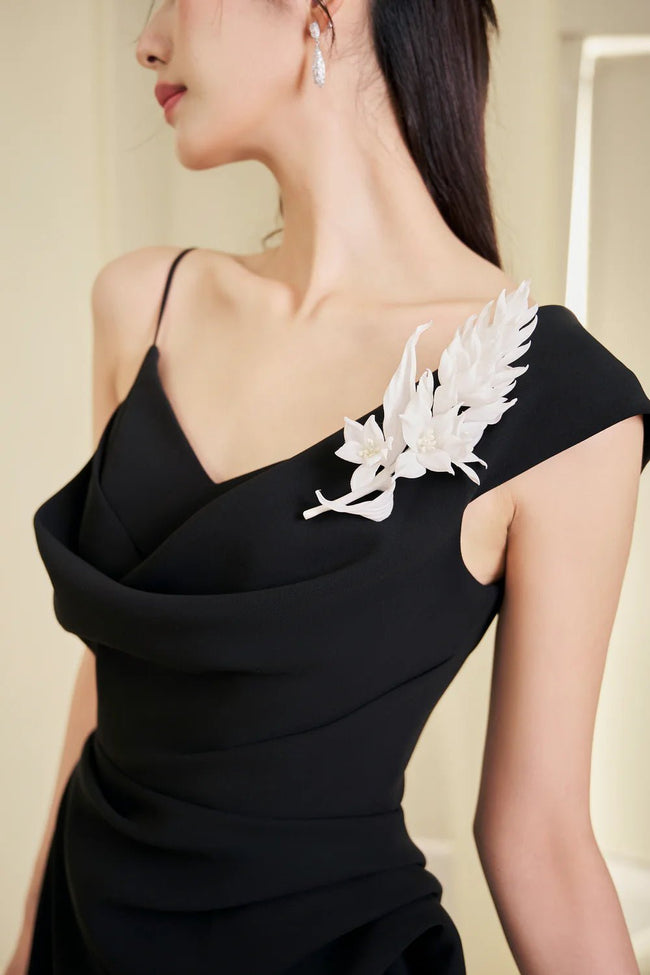 Lenora A - line Waist Pleated Cotton Spandex Midi Dress - LARMES