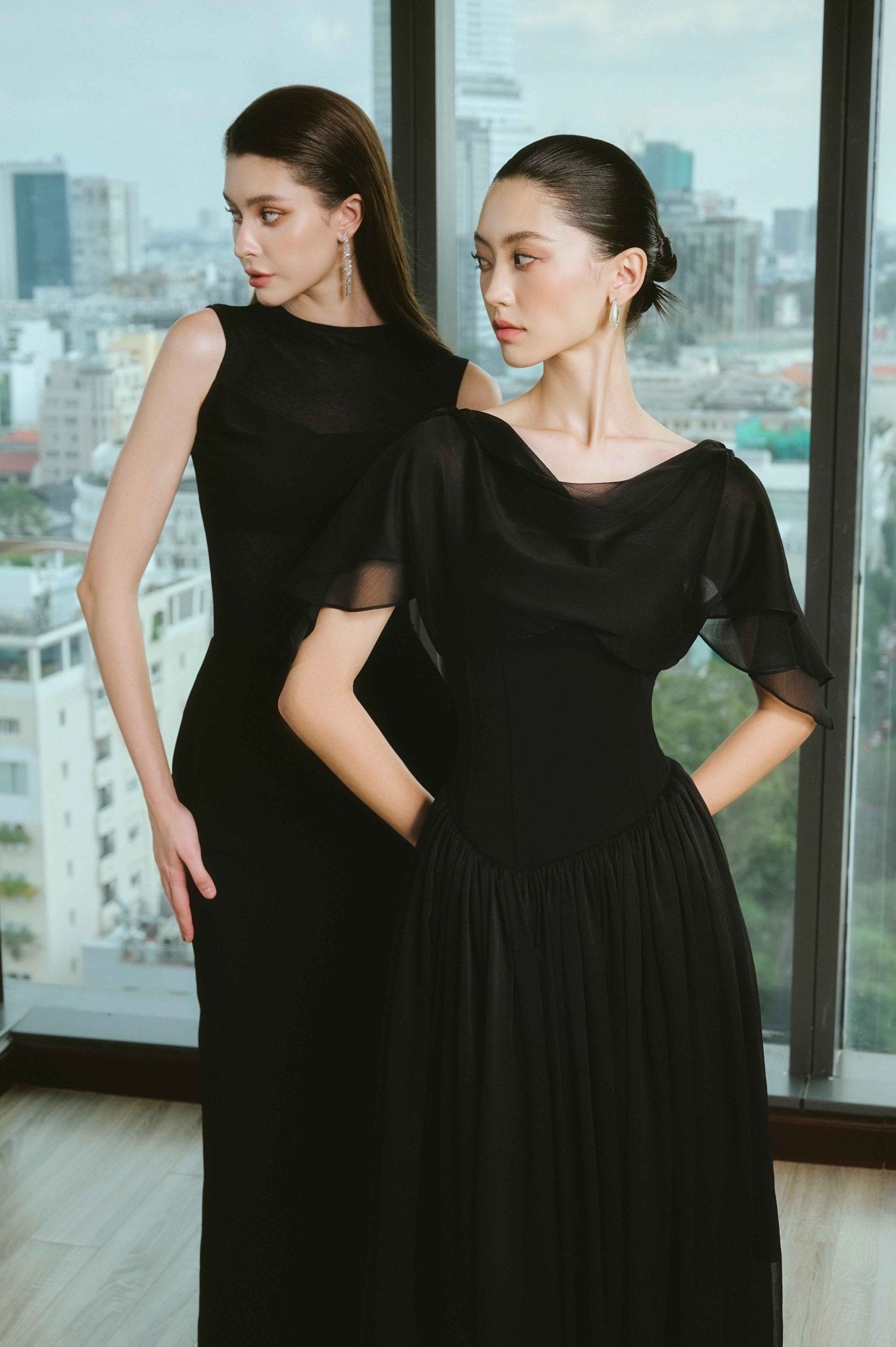 Mavolo Gathered Cowl Neck Modal Midi Dress - LARMES