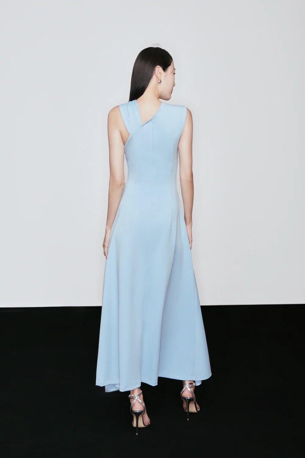 Nixie Slit Asymmetric Shoulder Cotton Spandex Ankle Length Dress - LARMES