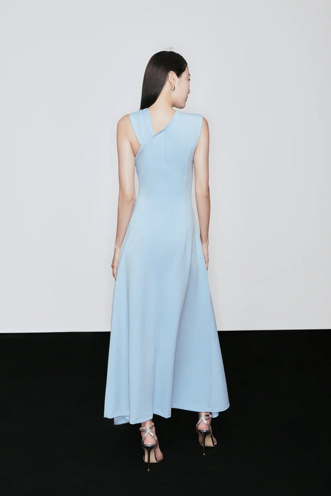 Nixie Slit Asymmetric Shoulder Cotton Spandex Ankle Length Dress - LARMES