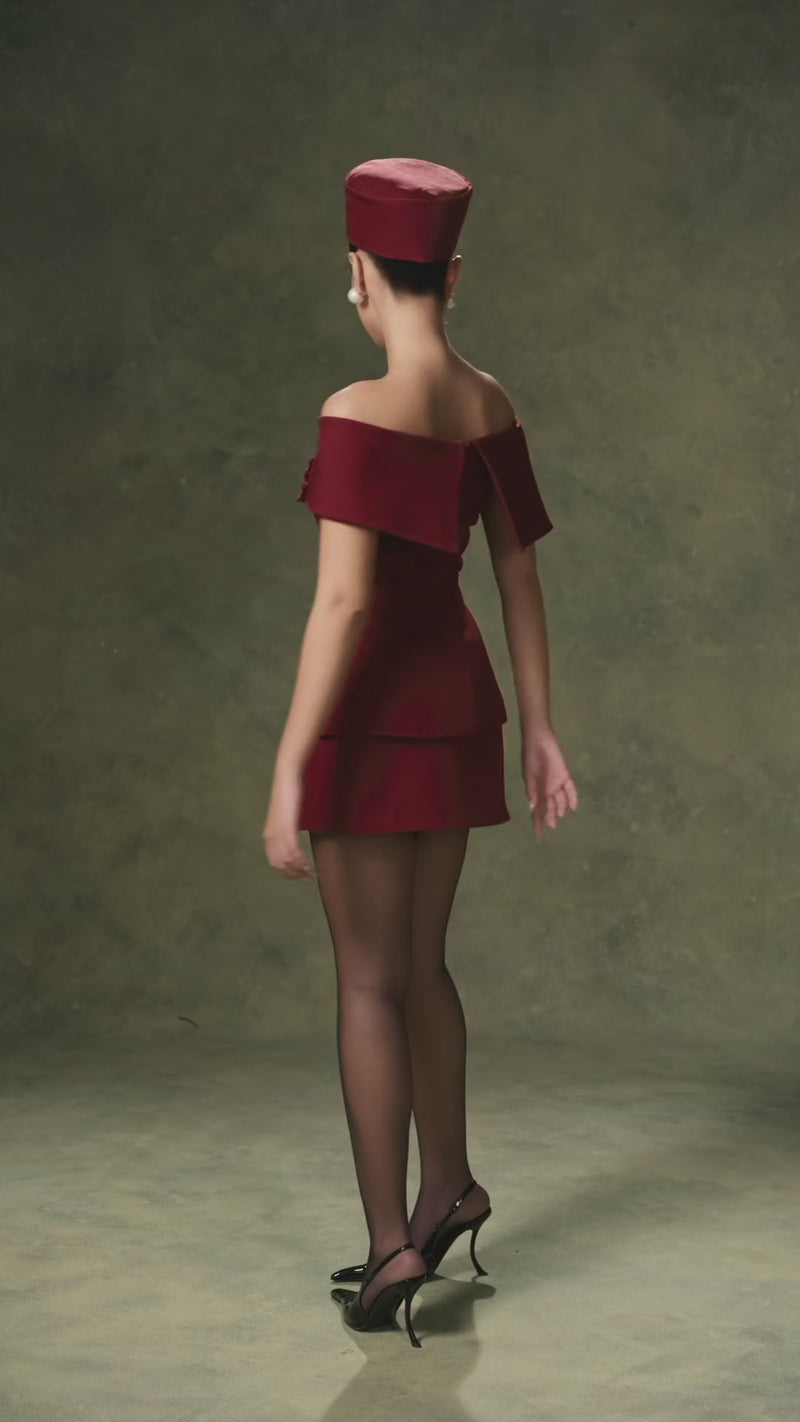 Wafa off-shoulder top and skirt in red, video – LARMES
