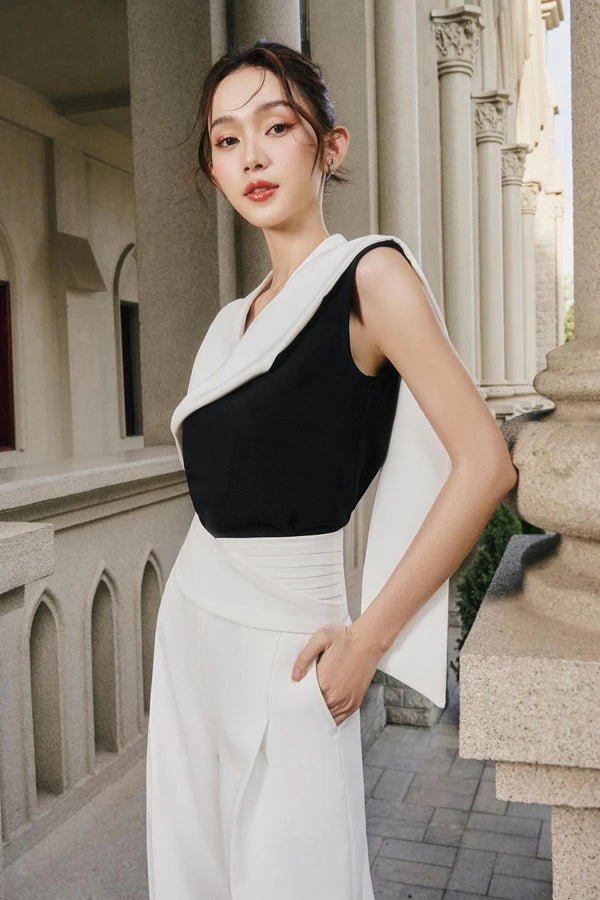 Rina Straight Asymmetric Sleeved Wool Twill Top - LARMES