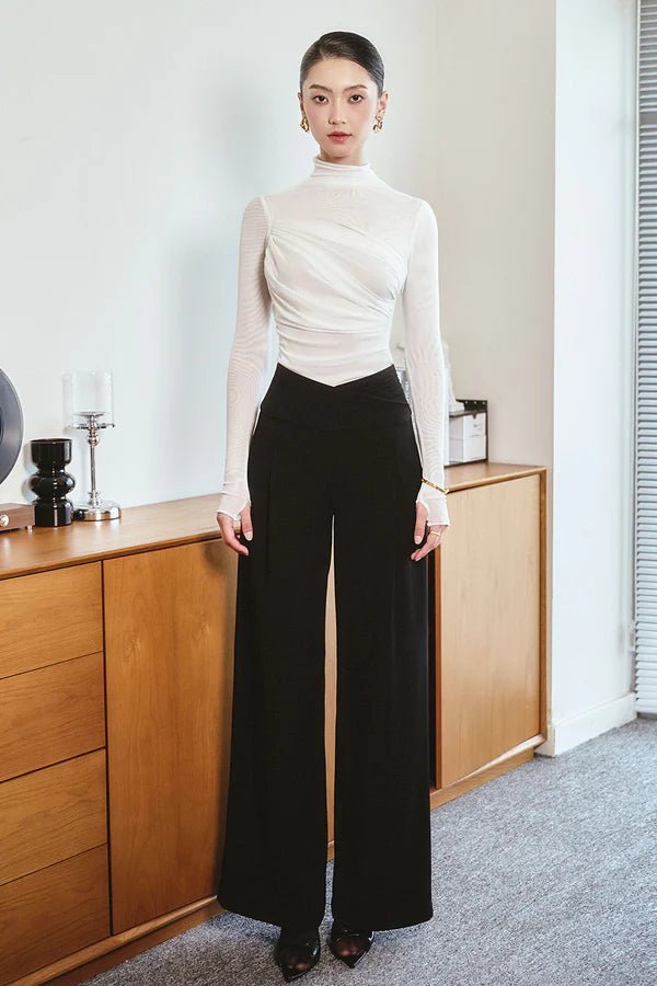 Rina Straight Wide Leg Twill Ankle Length Pants - LARMES