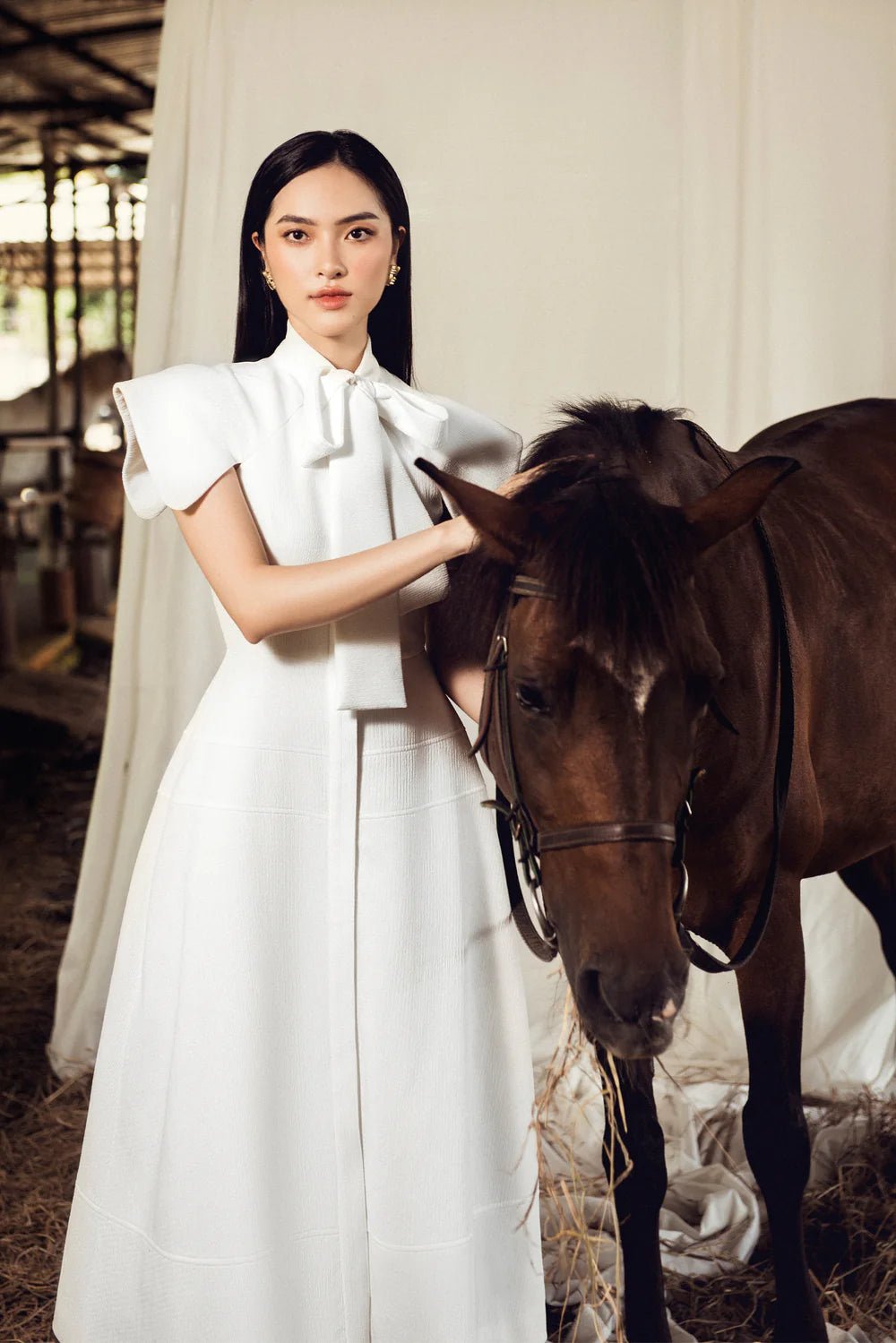 Rosette Bowtie Neck Dress - LARMES