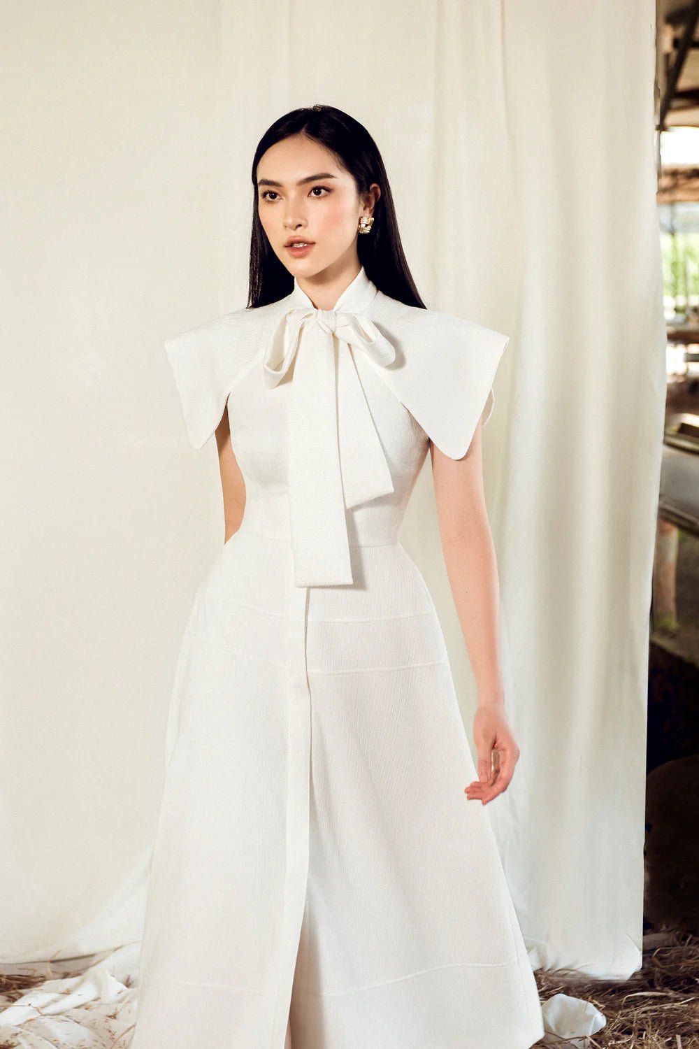 Rosette Bowtie Neck Dress - LARMES