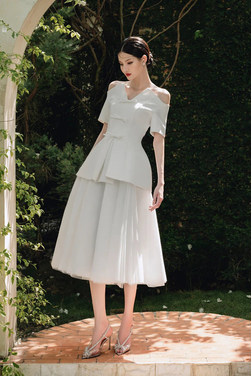 Sophia A - line Draped Tulle Midi Skirt - LARMES