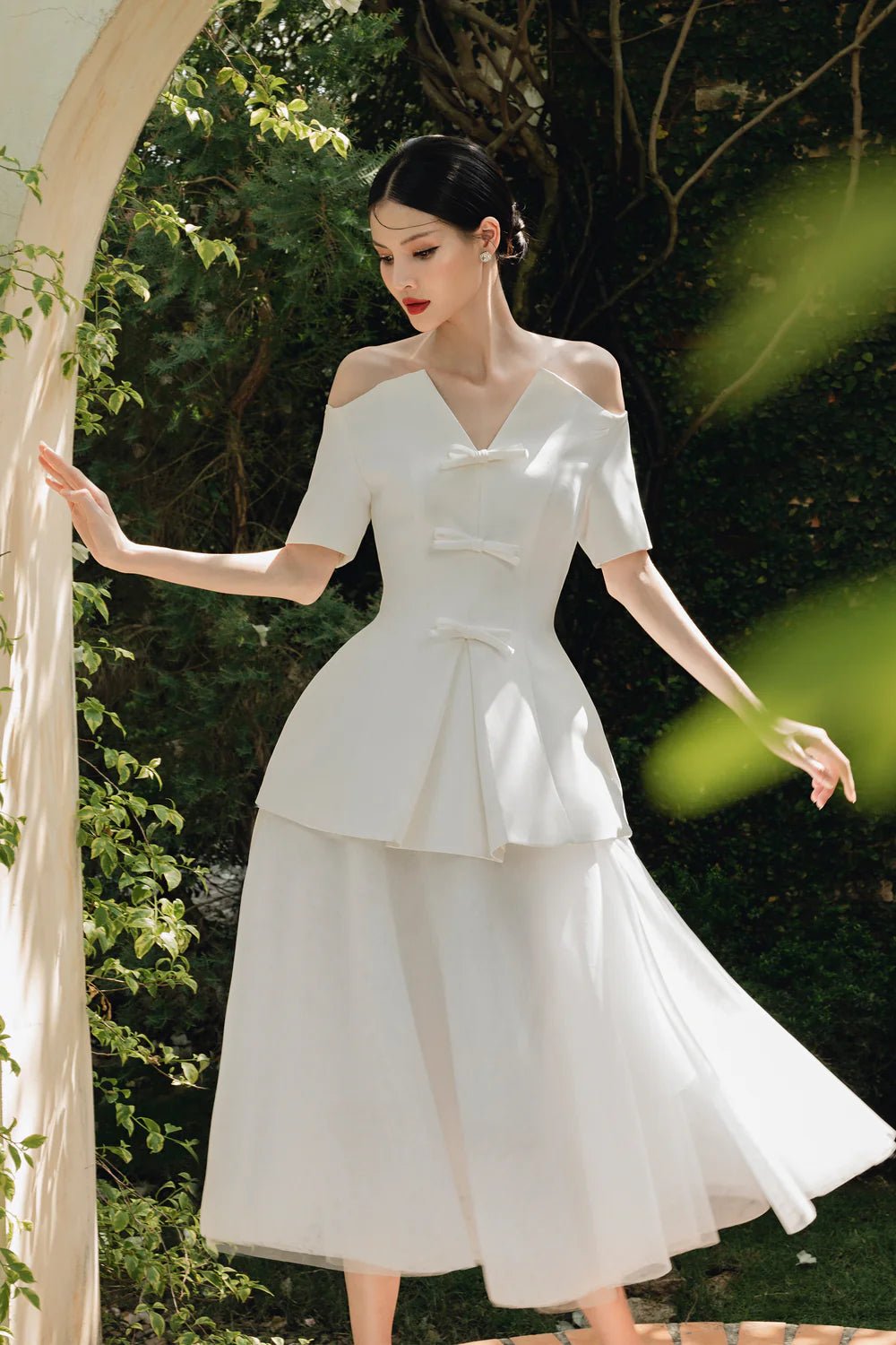 Sophia A - line Draped Tulle Midi Skirt - LARMES