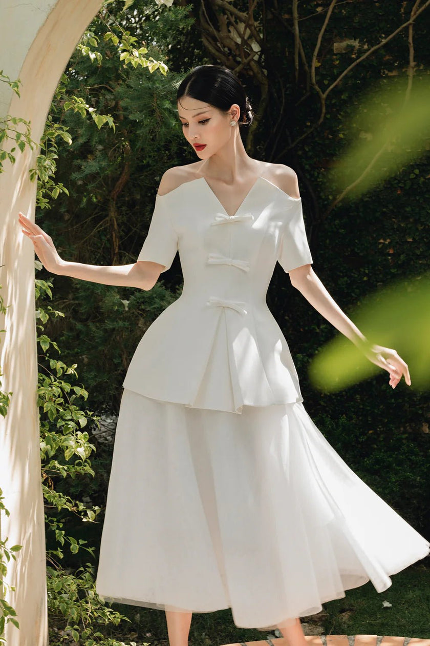 Sophia A - line Draped Tulle Midi Skirt - LARMES