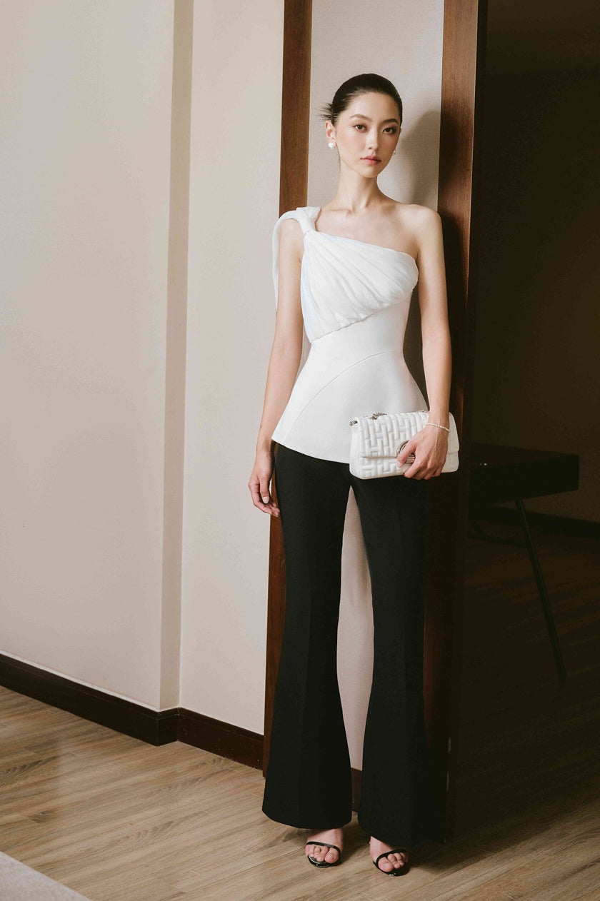 Virtus Peplum One Shoulder Cotton Spandex Top - LARMES