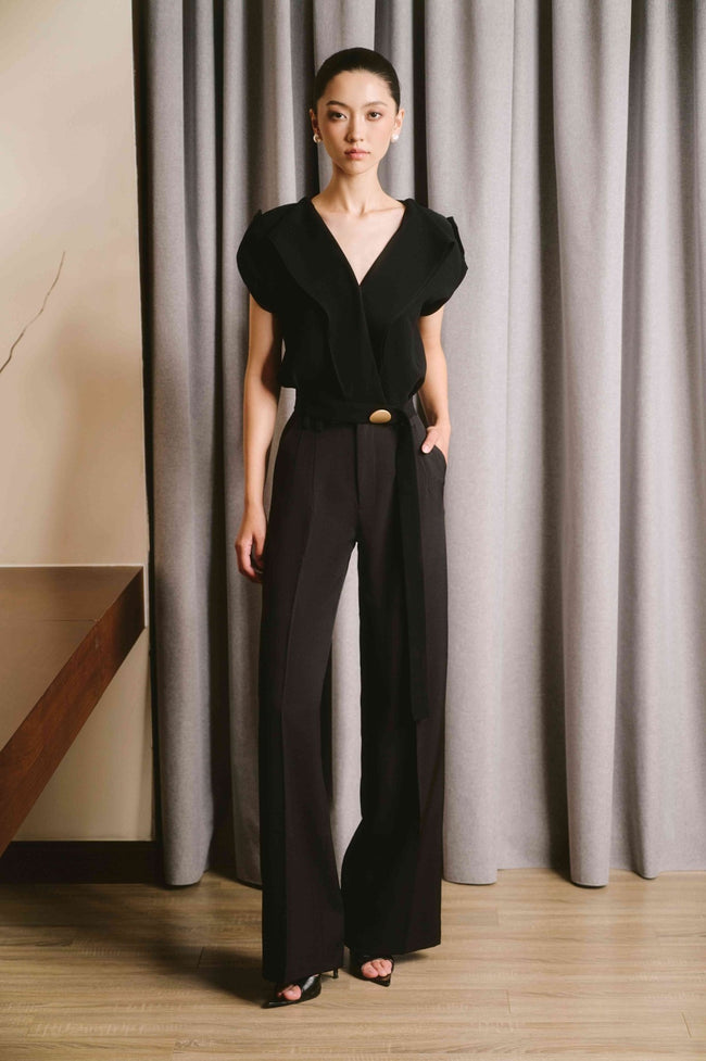 Wynter Wrap V - Neck Wool Crepe Top - LARMES